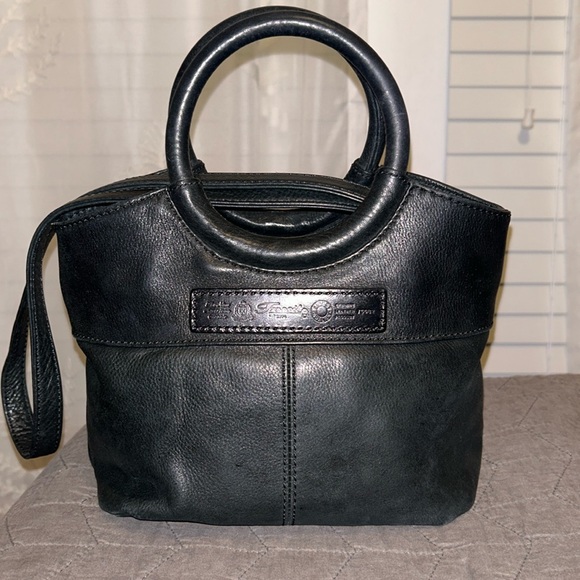 Fossil Handbags - Vintage Fossil Pebbled Black Genuine Leather Shoulder Mini Bag Handles